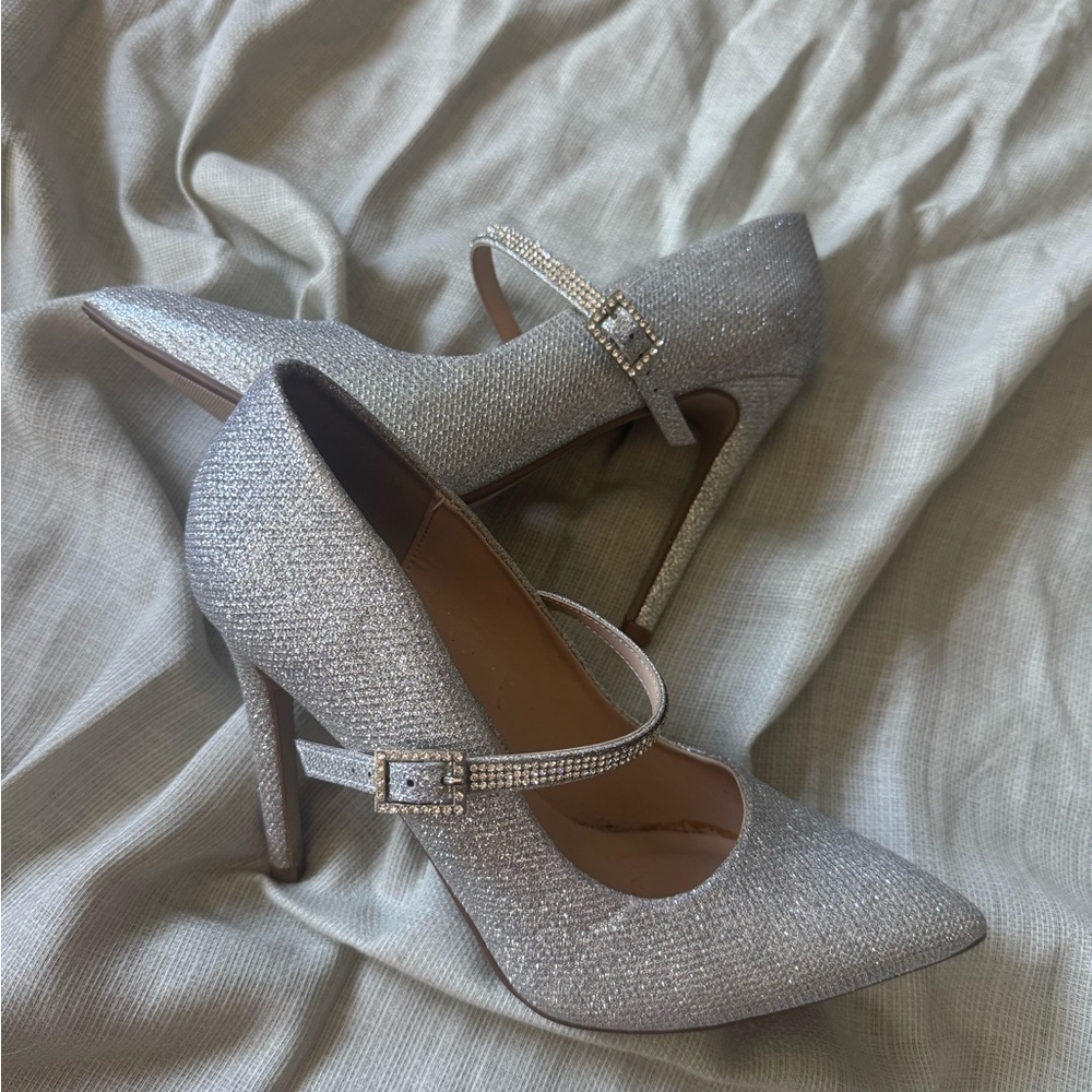 Dana Buchman Silver Glitter Heels with Ankle Strap